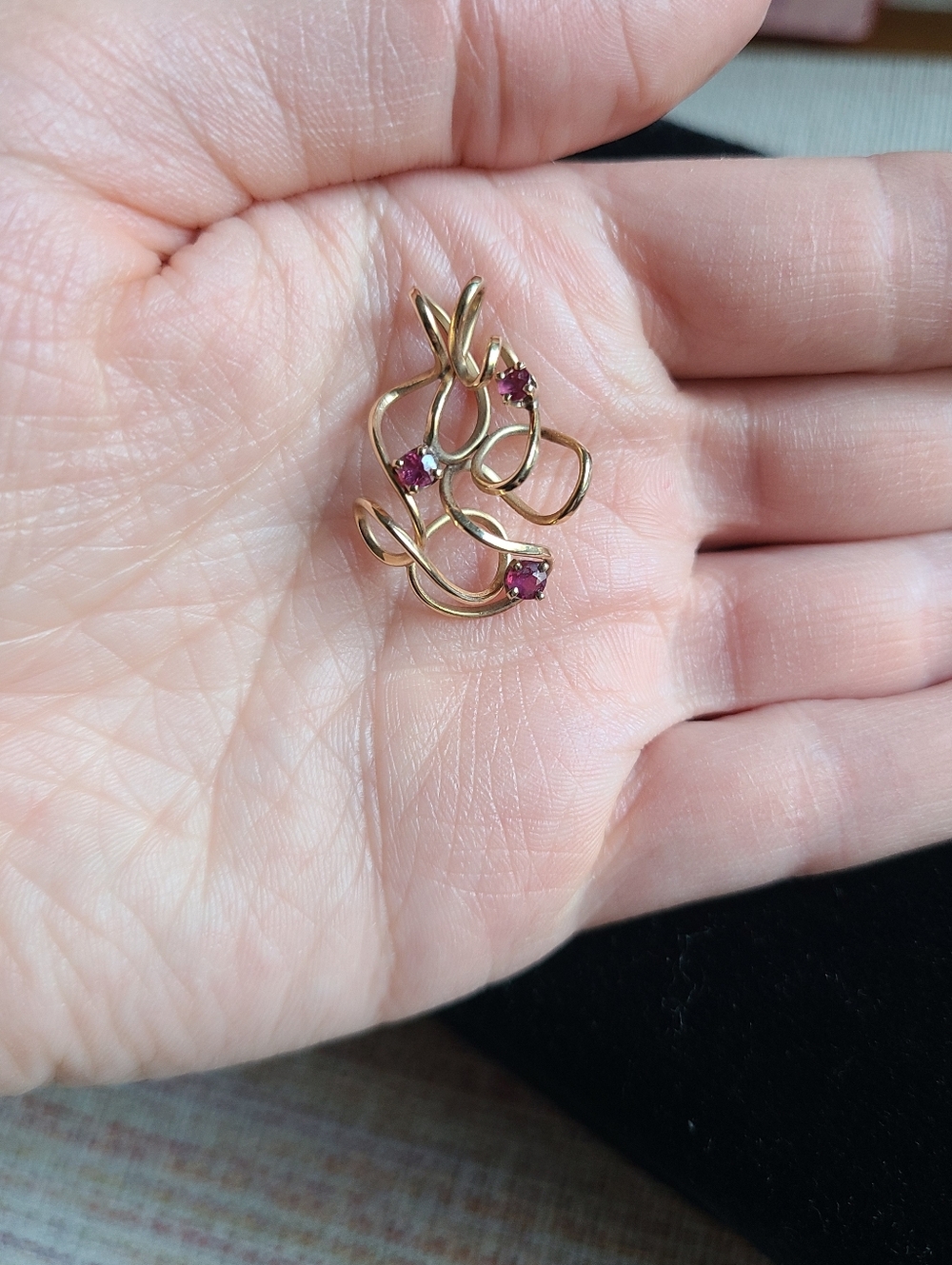 14k Solid Gold Wire Hand Twirled Ruby Pendant